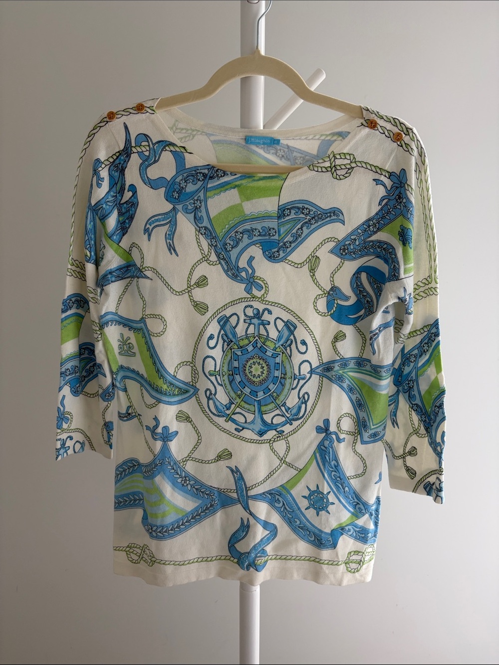 J. MCLaughlin Blue & Green Nautical Women's - Lightweight Long Sleeve Sweater